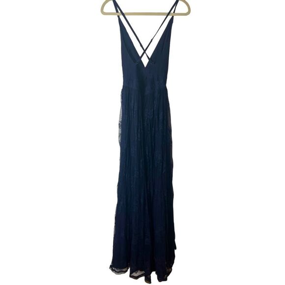 Showpo Meijel Plunge Neck Cross Back Maxi Dress In Navy Lace - Picture 4 of 15